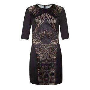 All Saints Plated Paradise Satin Sheath Mini Black Dress Peacock Feather size 8